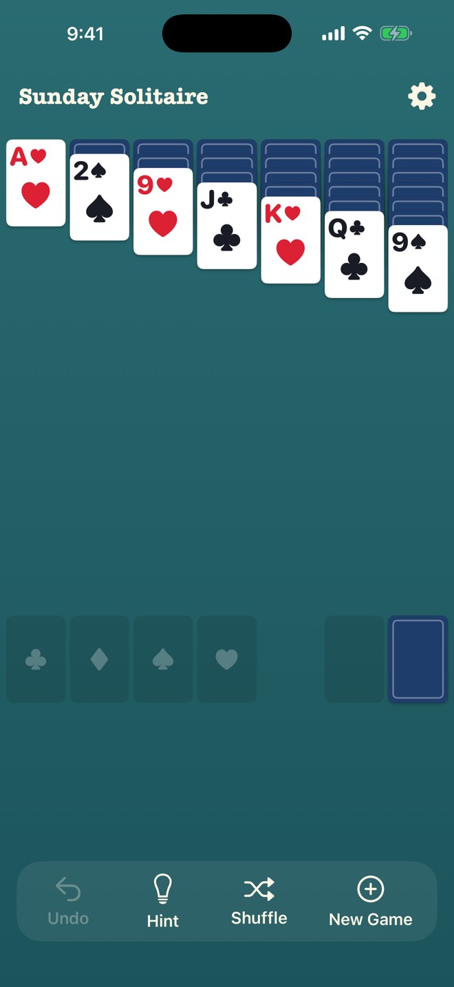 Sunday Solitaire game screen on iPhone
